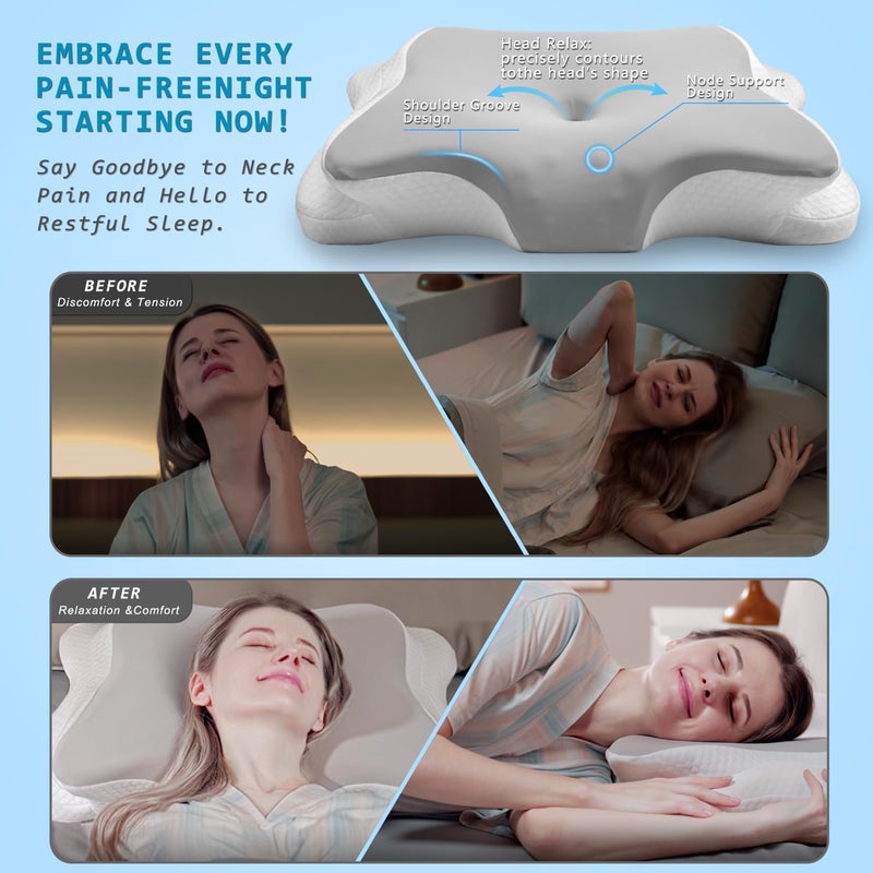 Newpol Comfort Memory Foam Pillow for Neck Pain Relief & Cervical Support - Cooling Material Ergonomic Bed Massage Pillow for Side/Back/Stomach Sleepers - Image 2